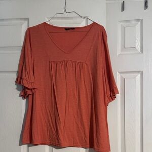 BloomChic V-Neck Ruffle Sleeve Blouse - Orange